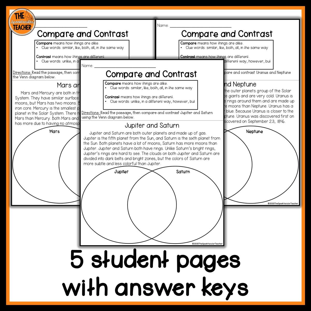 Planets Reading Comprehension Passages Compare And Contrast Print And Digital Made By Teachers Compare Contrast Stories In Fiction RL 1 9 MagiCore