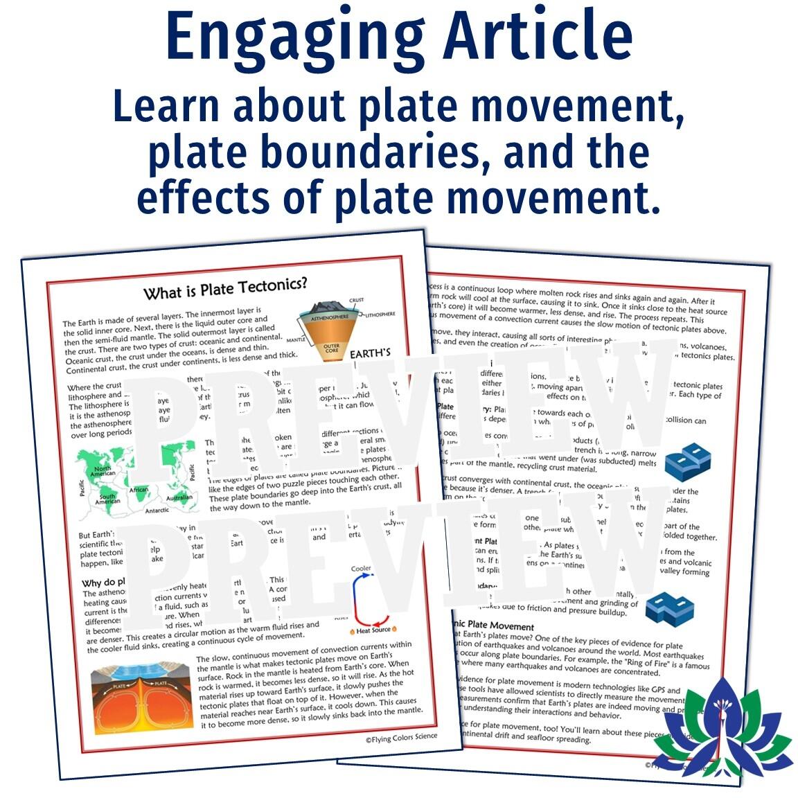 Plate Tectonics Reading Article And Worksheet Flying Colors Science Plate Tectonics Reading Article And Worksheet Flying Colors Science
