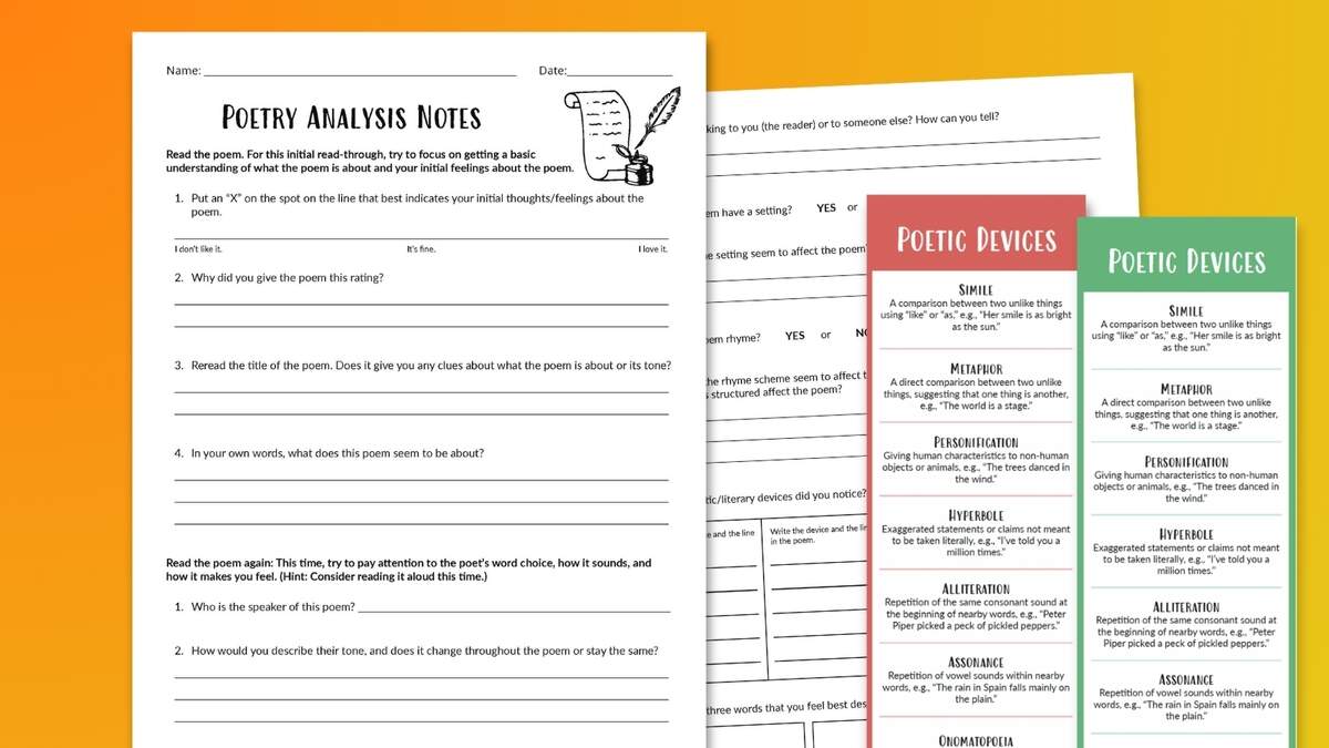 Poetry Analysis Worksheet And Bookmarks Free Printables We Are Teachers Poetry Analysis Worksheet Cheat Sheet English Literature Docsity Worksheets Library