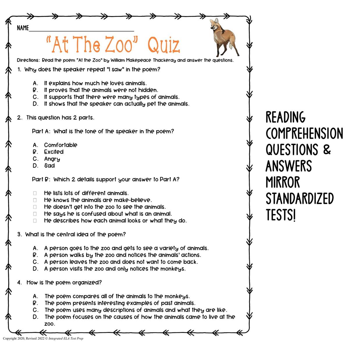 Poetry For 3rd Graders Lesson Activities Poem Test Prep Quiz At The Zoo Made By Teachers Poetry For 3rd Graders Lesson Activities Poem Test Prep Quiz At The Zoo Made By Teachers