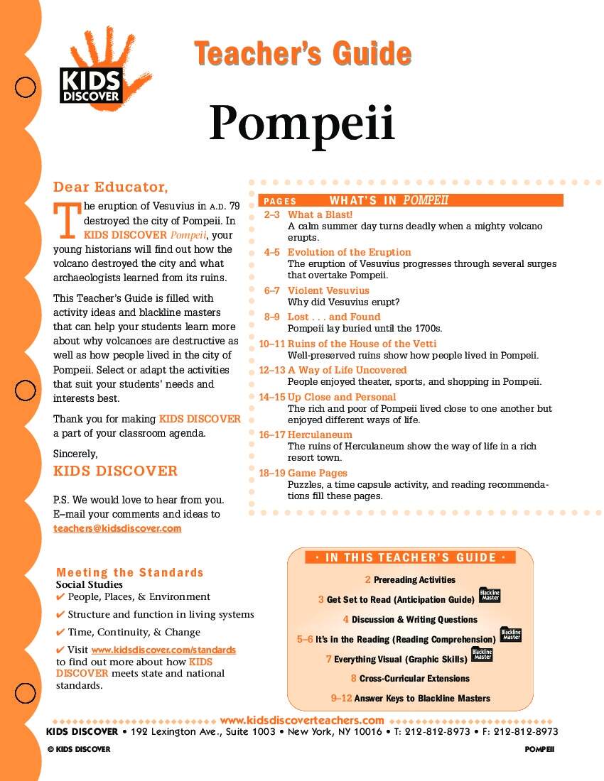 Pompeii Kids Discover The Pack Of Pompeii Reading Comprehension