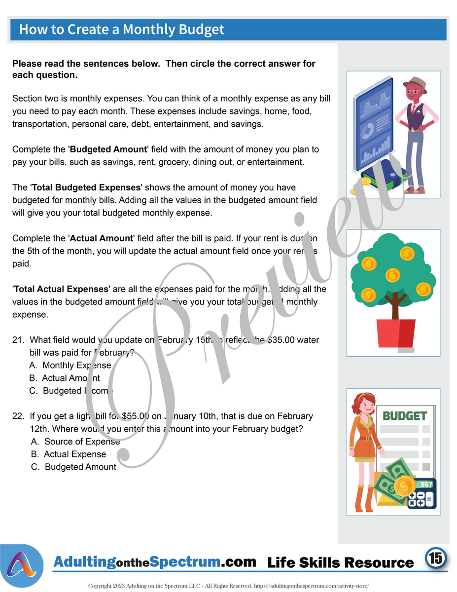 Practical Life Skills Activity For Teens And Adults How To Create A Monthly Budget Classful Practical Life Skills Activity For Teens And Adults How To Create A Monthly Budget Classful
