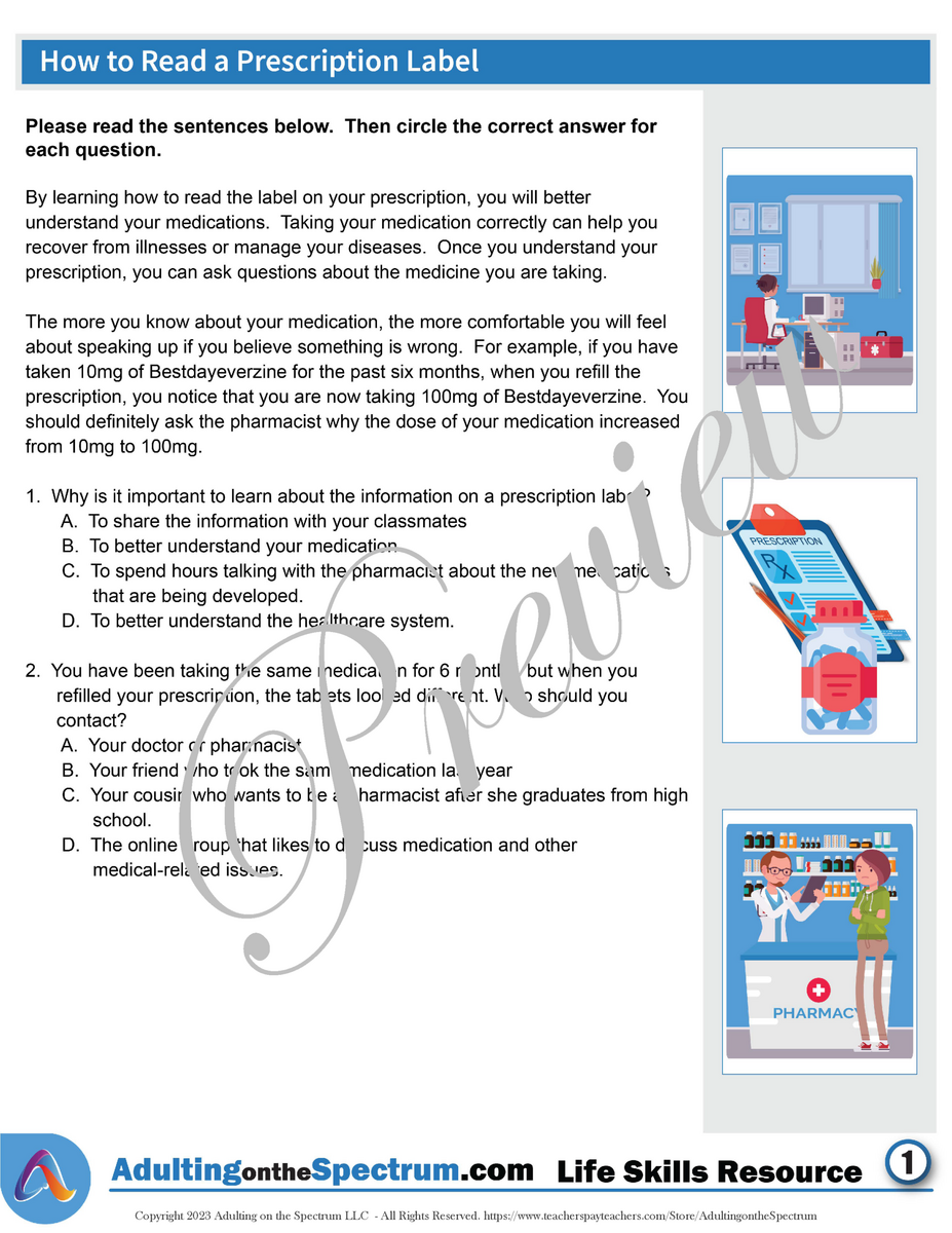 Practical Life Skills Activity For Teens And Adults How To Read A Prescription Label Classful Practical Life Skills Activity For Teens And Adults How To Read A Prescription Label Classful