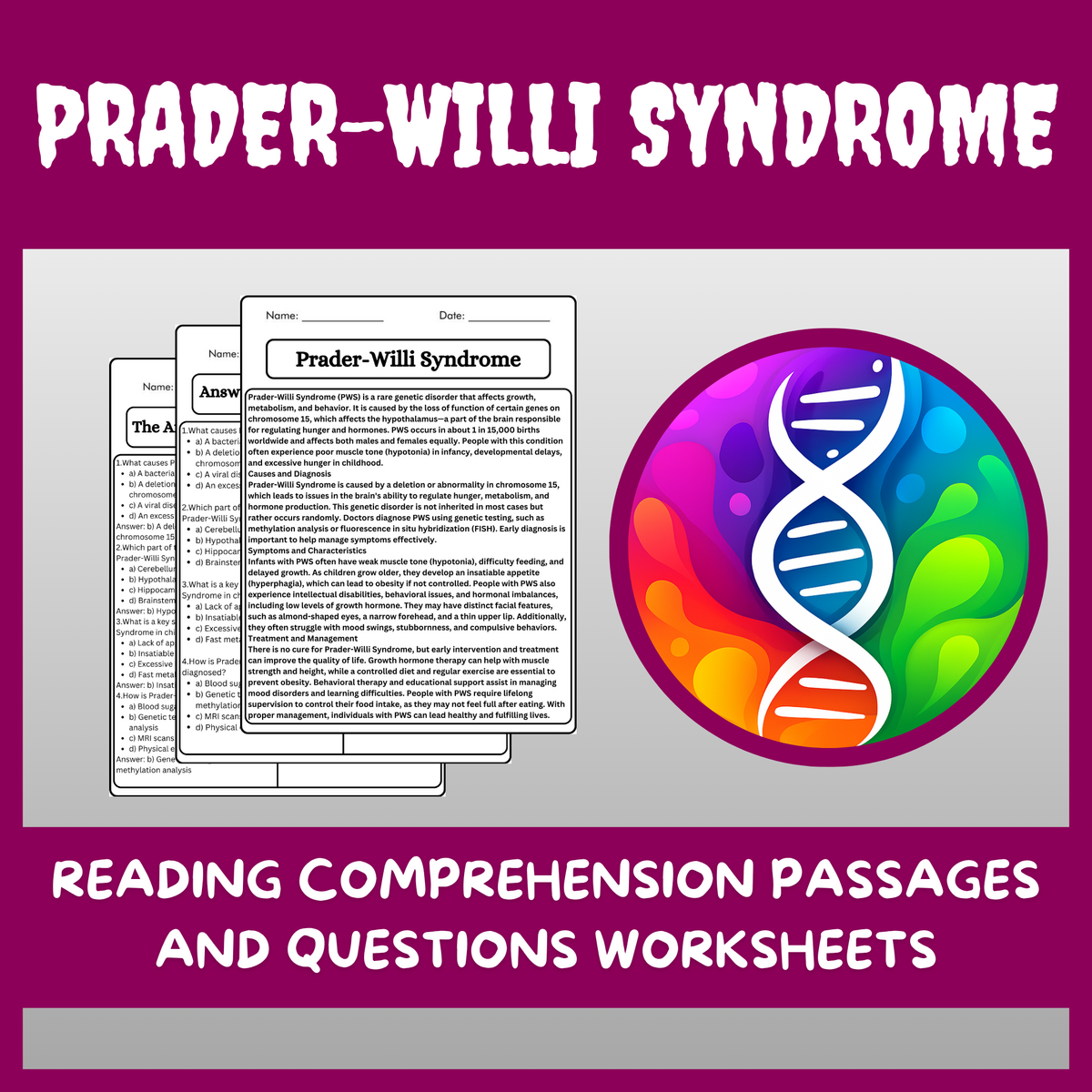 Prader Willi Syndrome Syndromes Reading Comprehension Passages Questions Worksheets Teaching Resources