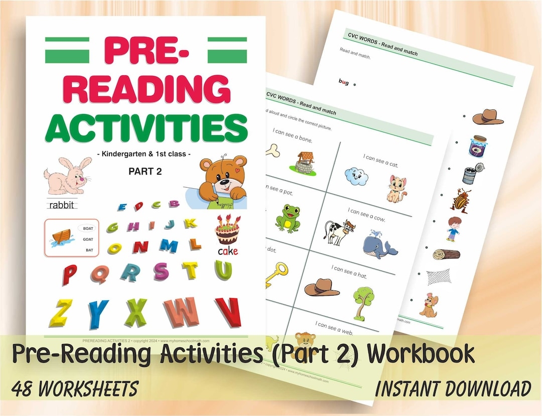 Pre Reading Activities 2 Preschool Kindergarten Worksheets Download Digital Printable Workbook Etsy Pre Reading Activities 2 Preschool Kindergarten Worksheets Download Digital Printable Workbook Etsy