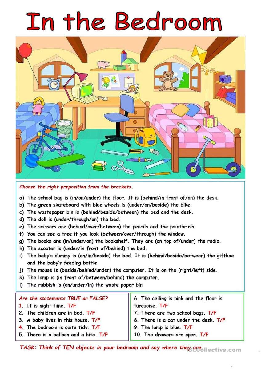 Prepositions Of Place In The Bedroom Worksheet ITTT