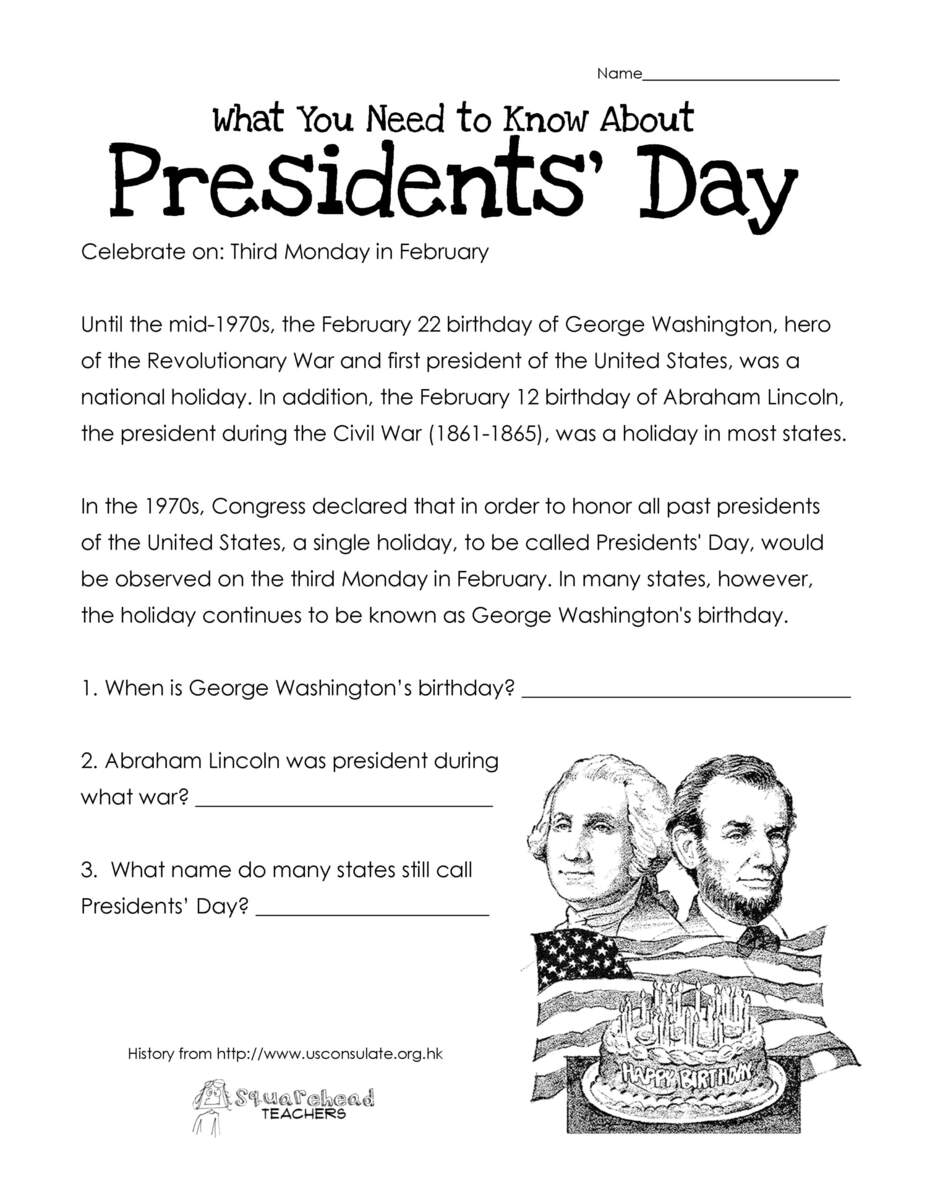 Presidents Day Free Worksheet UPDATED Squarehead Teachers Presidents Day Reading Comprehension Passages And Questions Presidents Day Reading Passages Made By Teachers