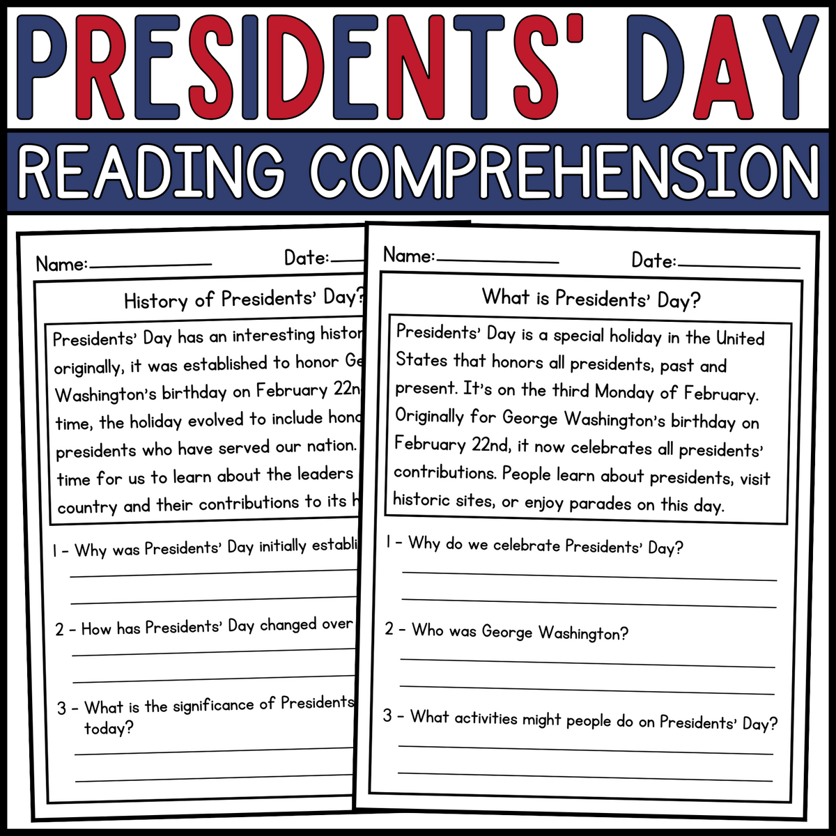 Presidents Day Reading Comprehension Passages And Questions Presidents Day Reading Passages Made By Teachers Presidents Day Reading Comprehension Passages And Questions Presidents Day Reading Passages Made By Teachers