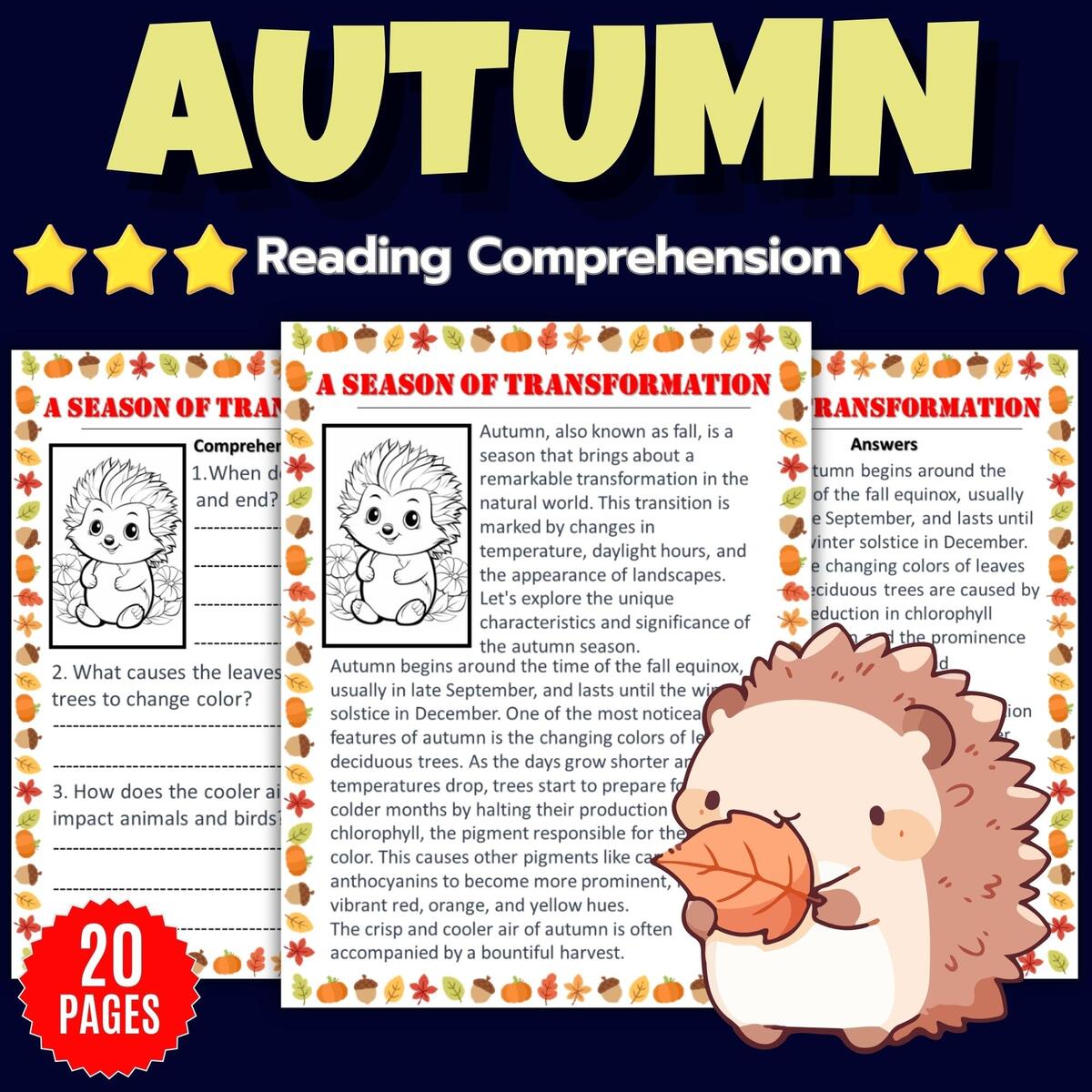 Printable Fall Autumn Season Reading Comprehension Passages With Answers Made By Teachers Printable Fall Autumn Season Reading Comprehension Passages With Answers Made By Teachers