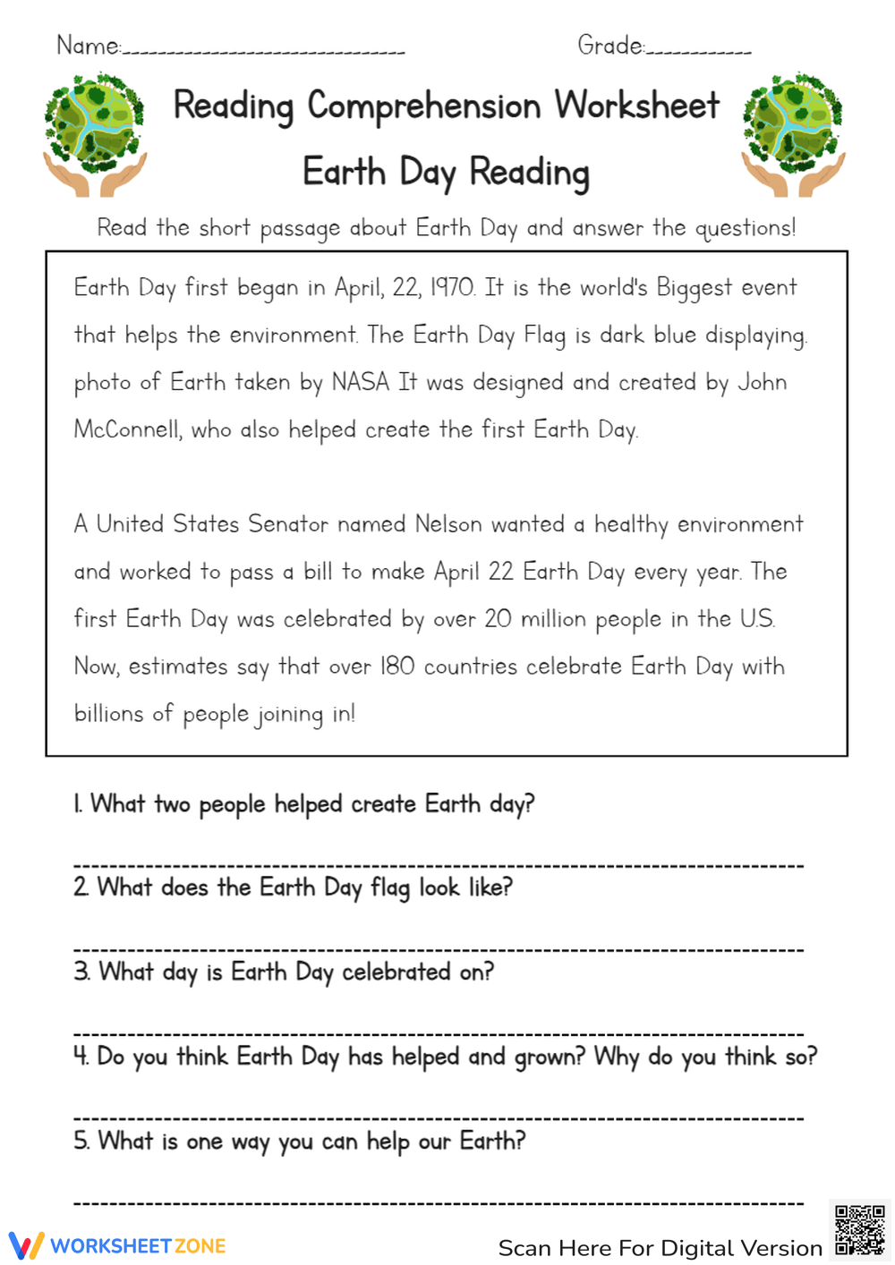 Printable Grade 2 Earth Day Worksheets Download
