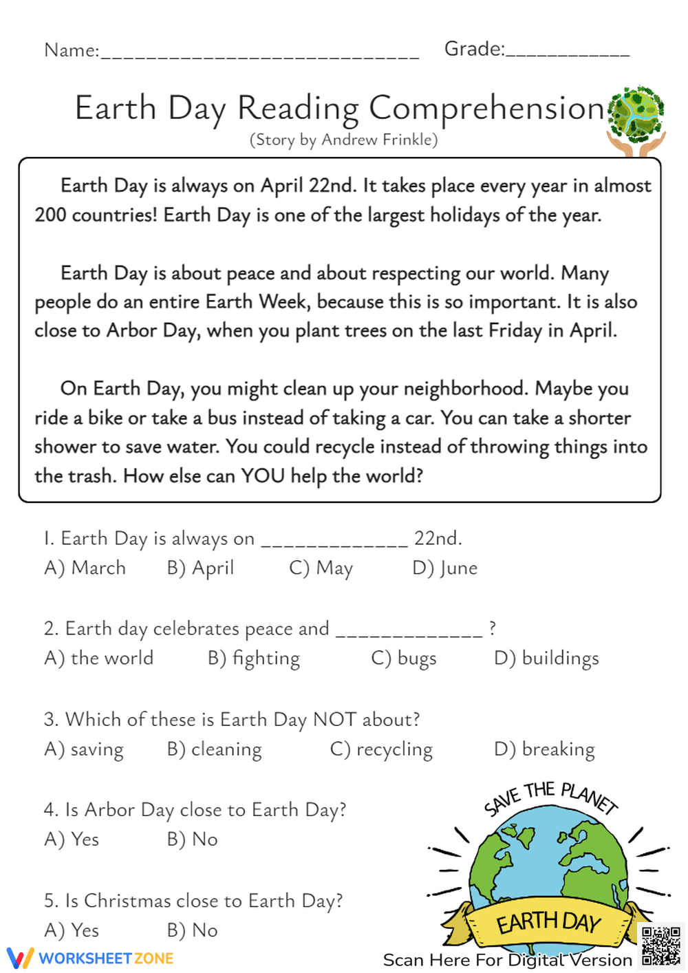 Printable Grade 3 Earth Day Worksheets Download