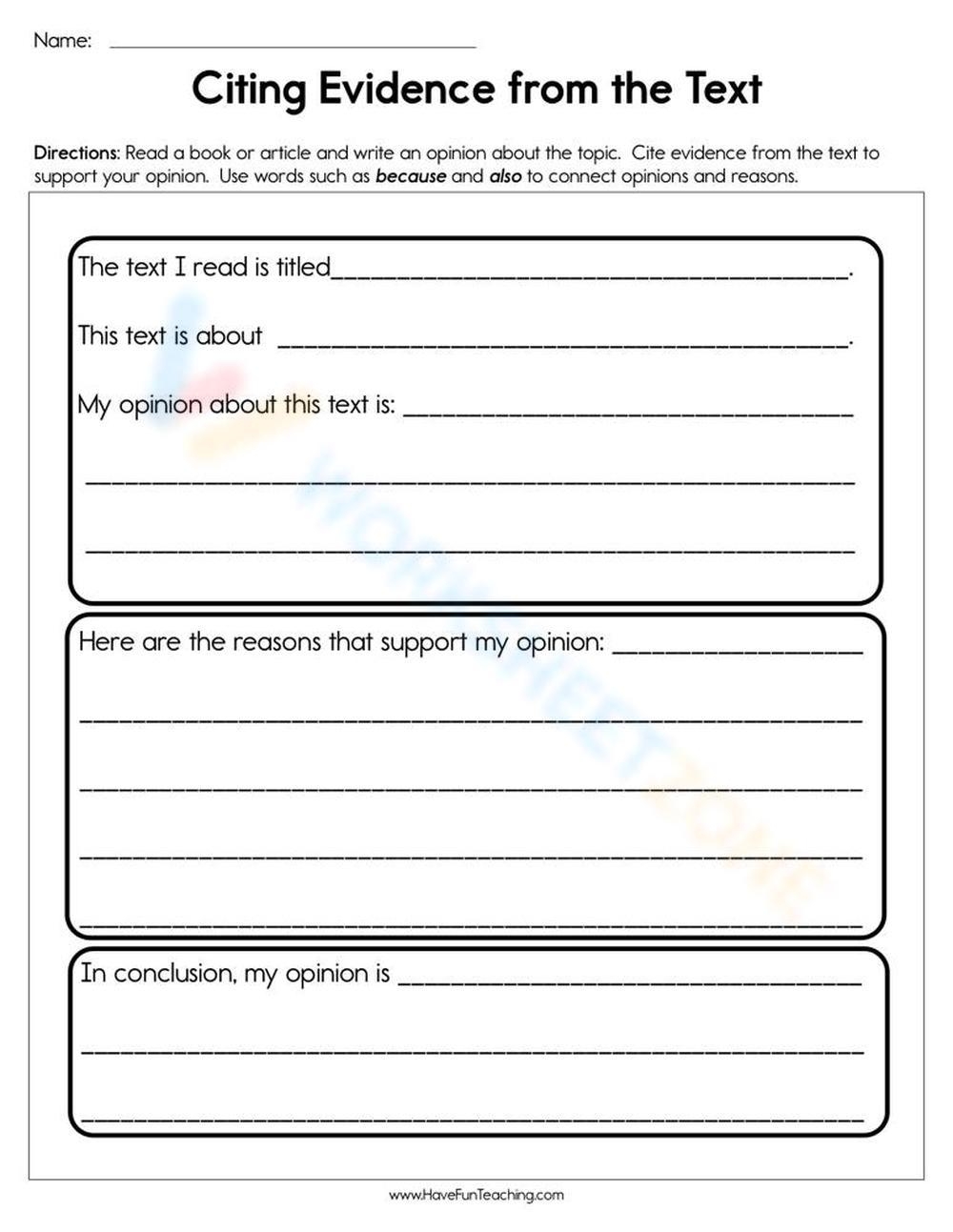 Printable Grade 7 Citing Evidence From The Text Worksheets Download
