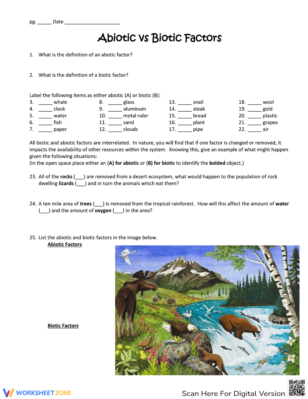 Printable Grade 9 Abiotic Vs Biotic Factors Worksheets ANSWERED Of Factors Abiotic Factors And Biotic Factors Both Types Kunduz