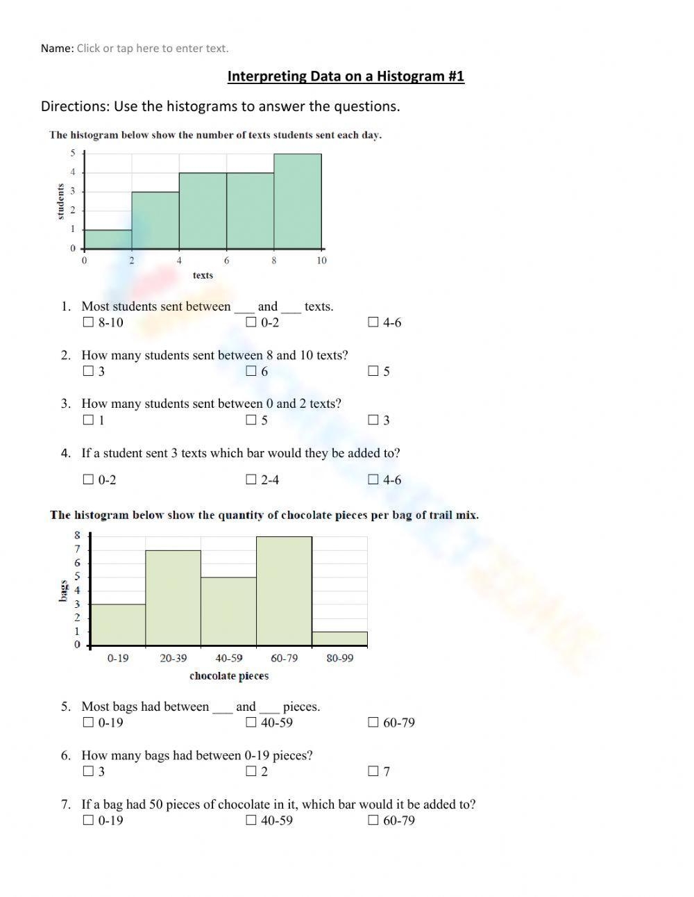 Printable Histograms Worksheets