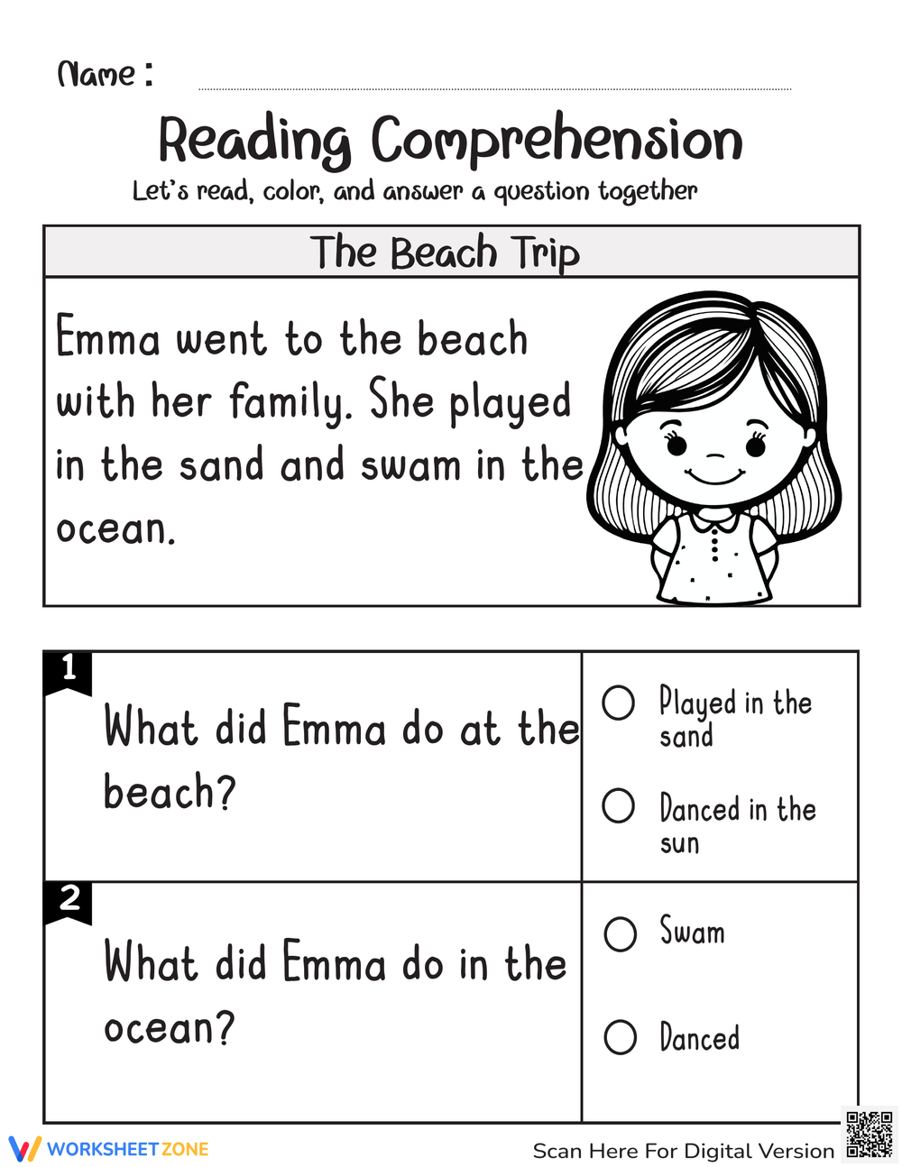 Printable Level A Reading Comprehension Worksheets