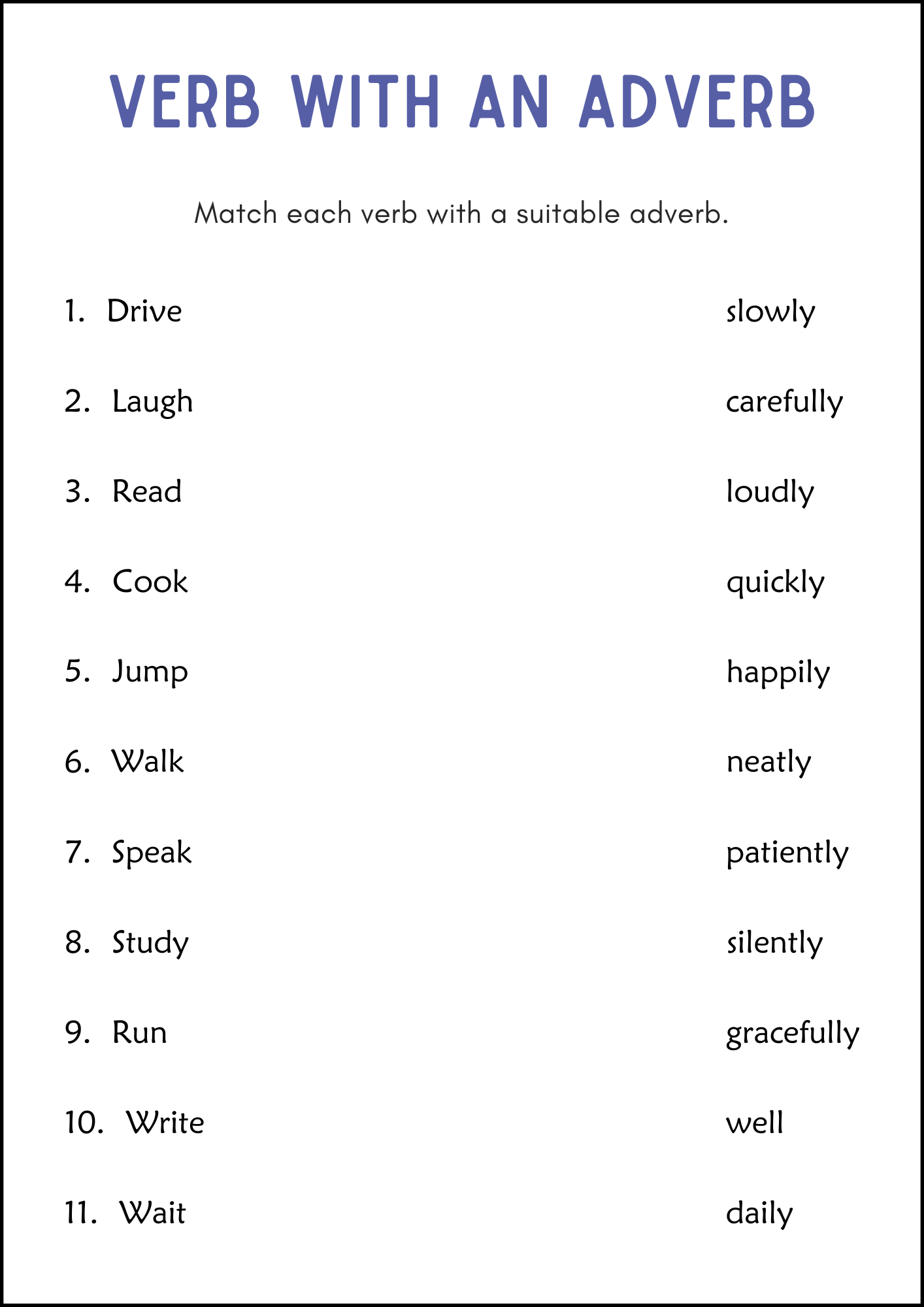 Printable Identifying Adverbs Grammar Worksheet For Kindergarten Made By Teachers