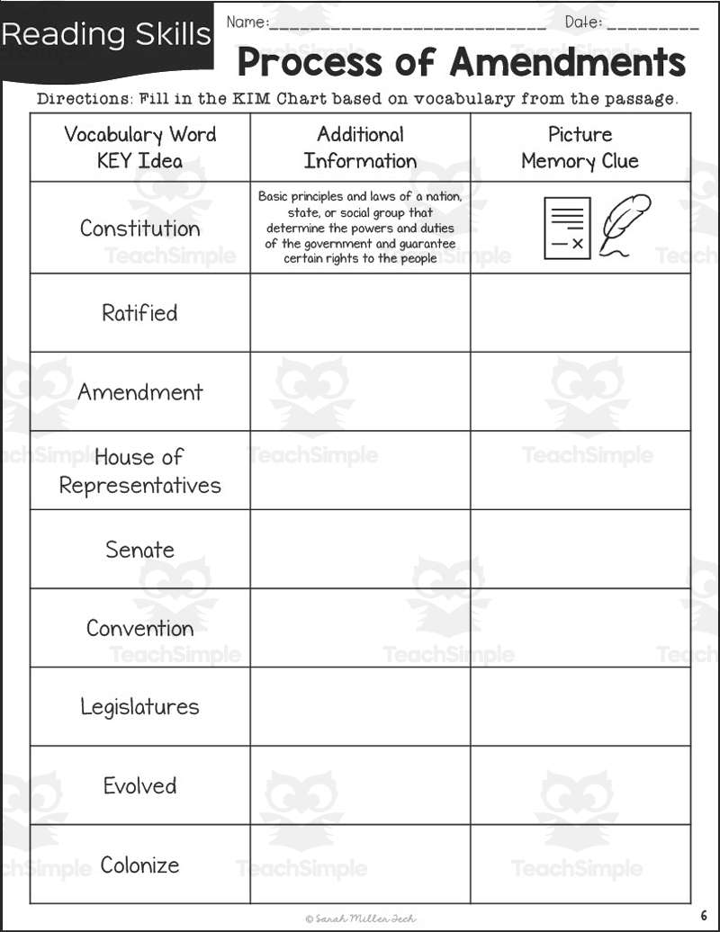 Process Of Amendments Reading Packet By Teach Simple