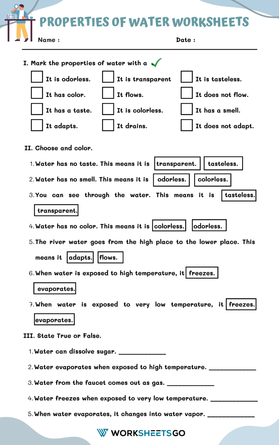 Properties Of Water Worksheets WorksheetsGO Properties Of Water Worksheets WorksheetsGO