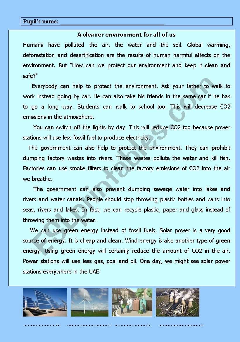 Protecting The Environemnt Reading Comprehension ESL Worksheet By Shmiskeen Protecting The Environemnt Reading Comprehension ESL Worksheet By Shmiskeen