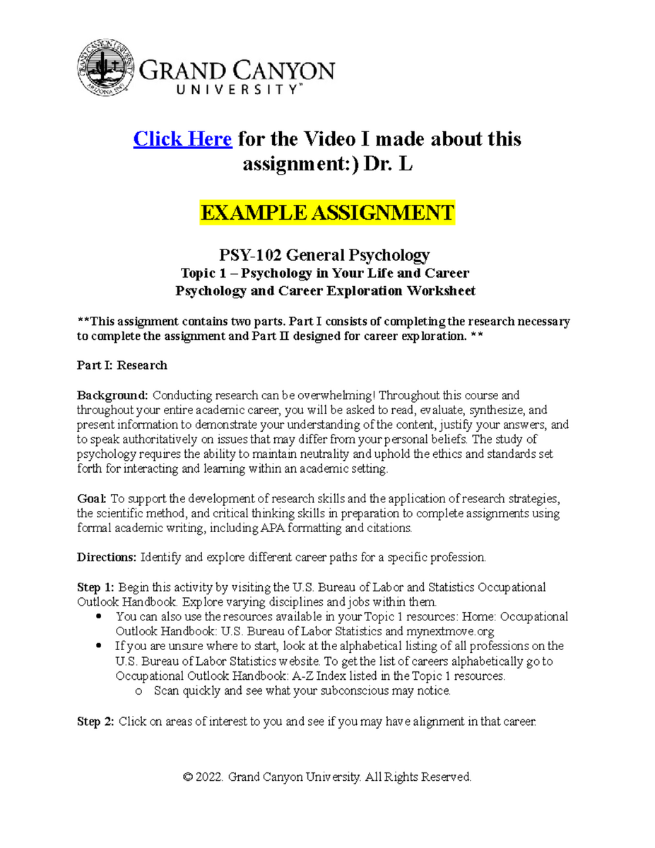 PSY 102 Topic 1 Career Exploration Worksheet Example Assignment Studocu
