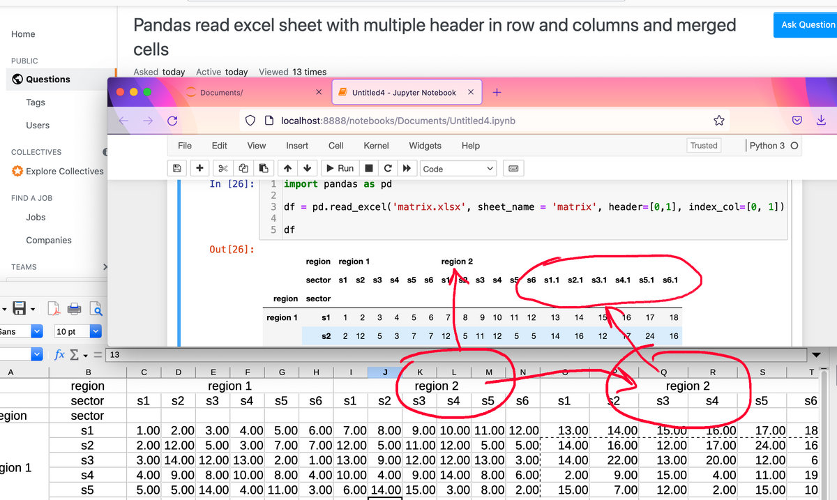 Python Pandas Read Excel Sheet With Multiple Header In Row And Columns And Merged Cells Stack Overflow