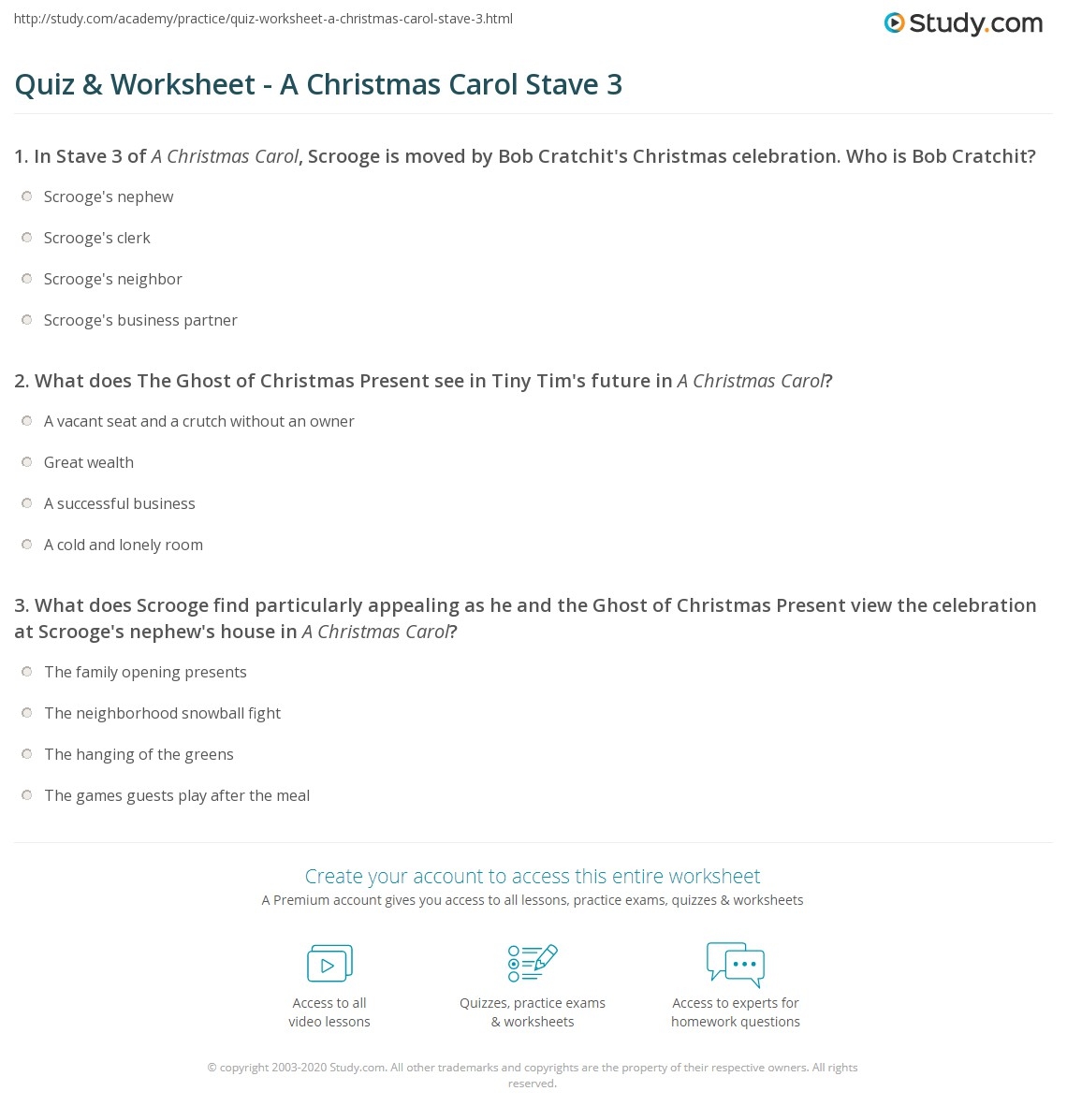 Quiz Worksheet A Christmas Carol Stave 3 Study