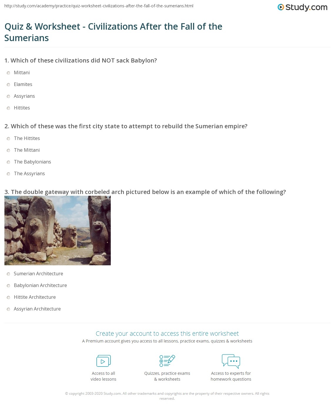 Quiz Worksheet Civilizations After The Fall Of The Sumerians Study
