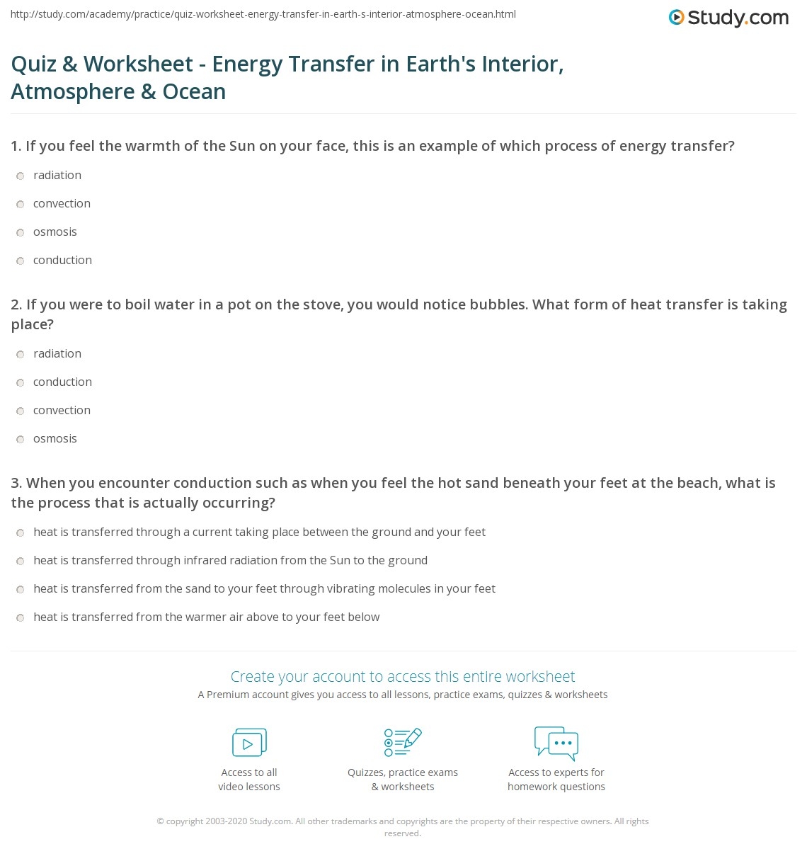 Quiz Worksheet Energy Transfer In Earth S Interior Atmosphere Ocean Study Quiz Worksheet Energy Transfer In Earth S Interior Atmosphere Ocean Study