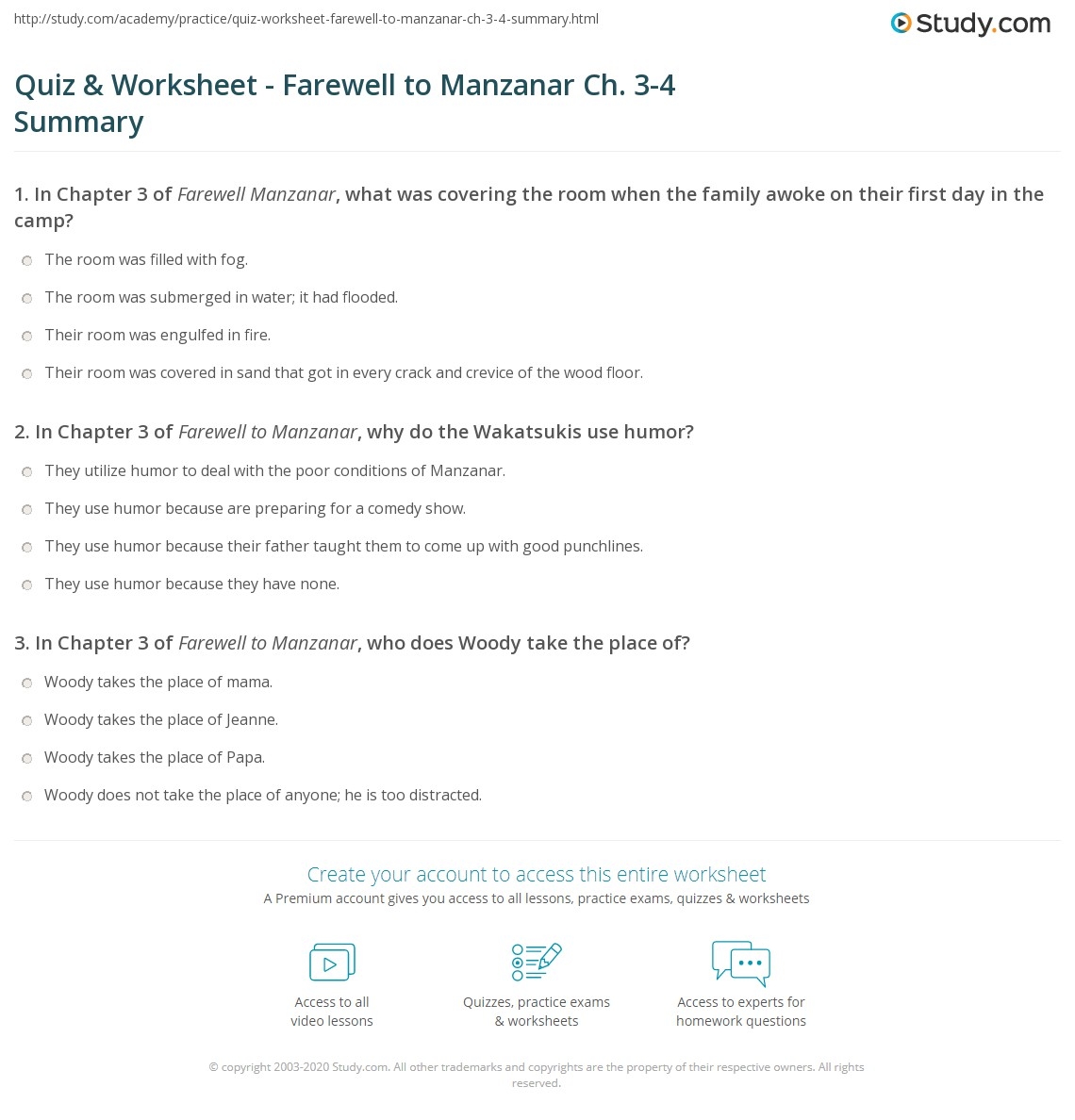 Quiz Worksheet Farewell To Manzanar Ch 3 4 Summary Study Quiz Worksheet Farewell To Manzanar Ch 3 4 Summary Study