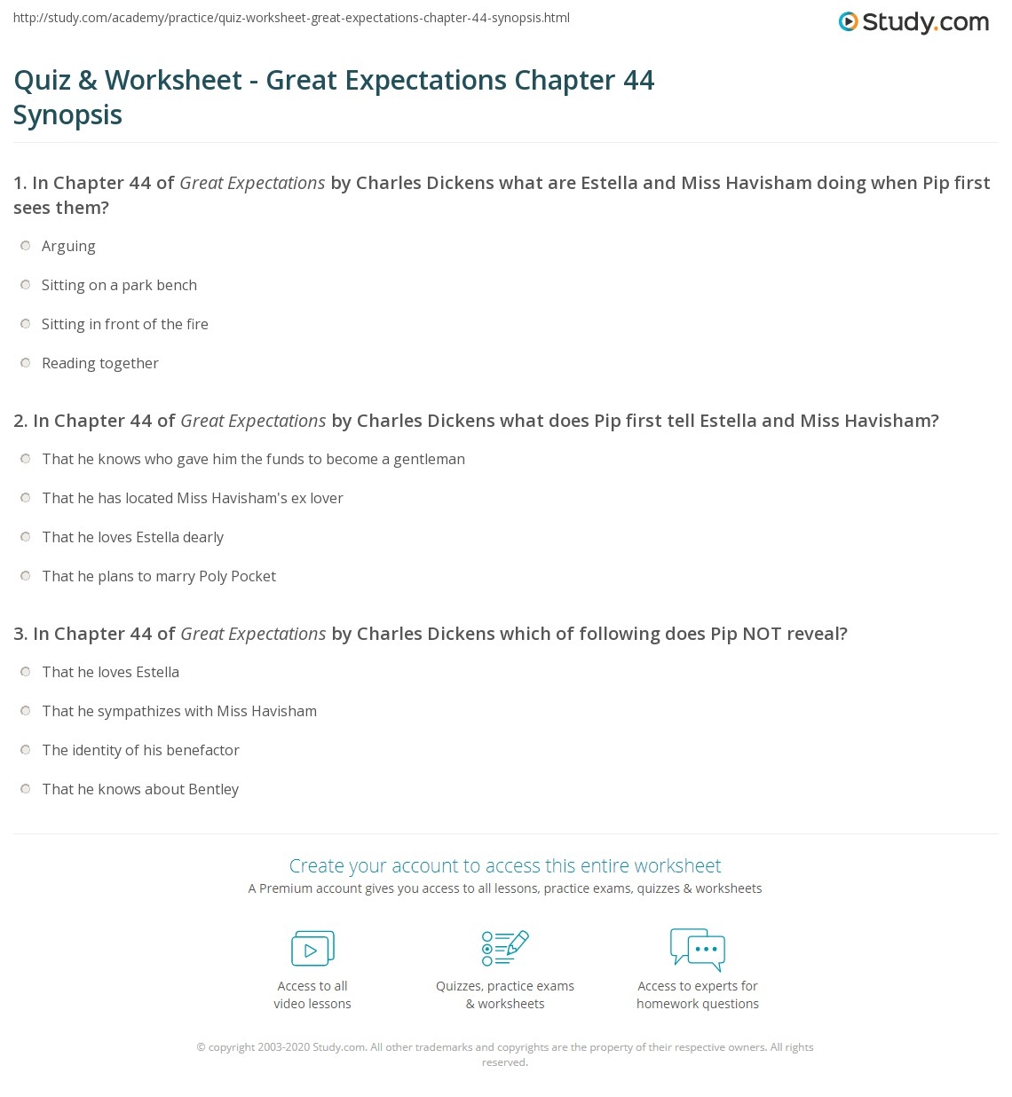 Quiz Worksheet Great Expectations Chapter 44 Synopsis Study