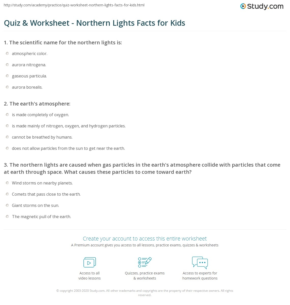 Quiz Worksheet Northern Lights Facts For Kids Study Quiz Worksheet Northern Lights Facts For Kids Study