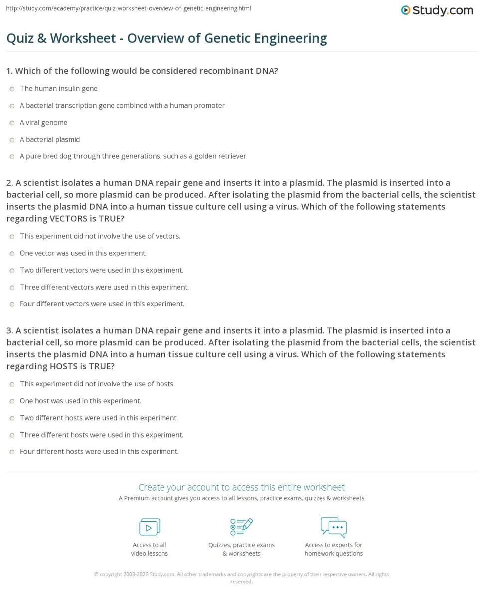 Quiz Worksheet Overview Of Genetic Engineering Study Quiz Worksheet Overview Of Genetic Engineering Study