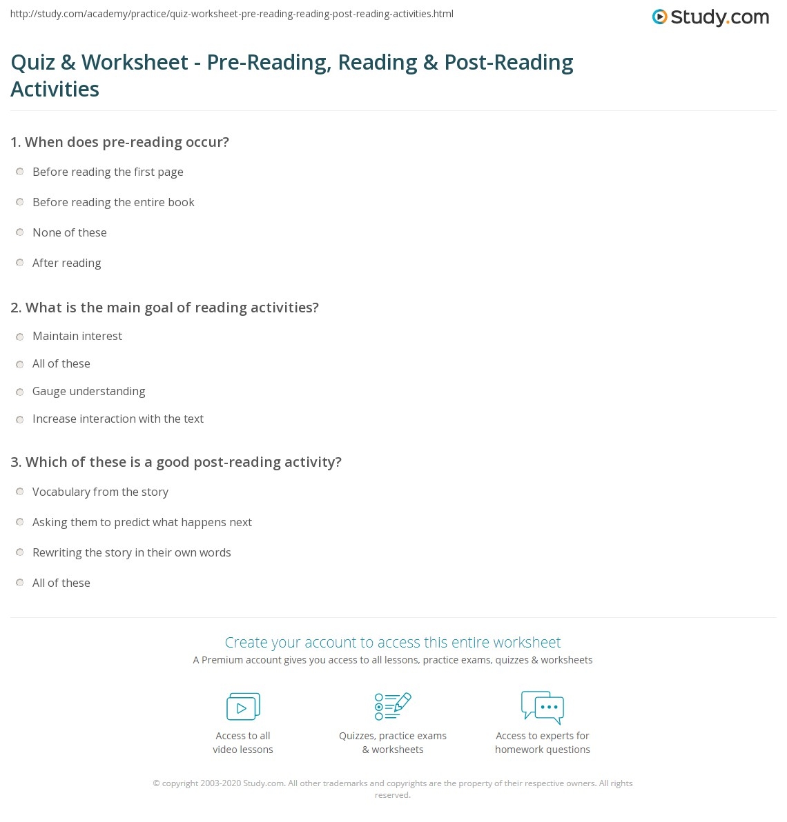 Quiz Worksheet Pre Reading Reading Post Reading Activities Study Quiz Worksheet Pre Reading Reading Post Reading Activities Study
