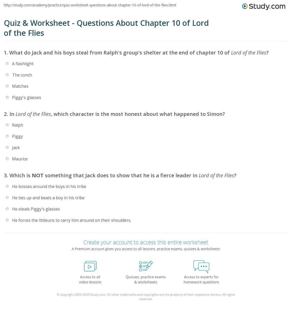 Lord Of The Flies Chapter 10 Quiz And Answer Key Made By Teachers