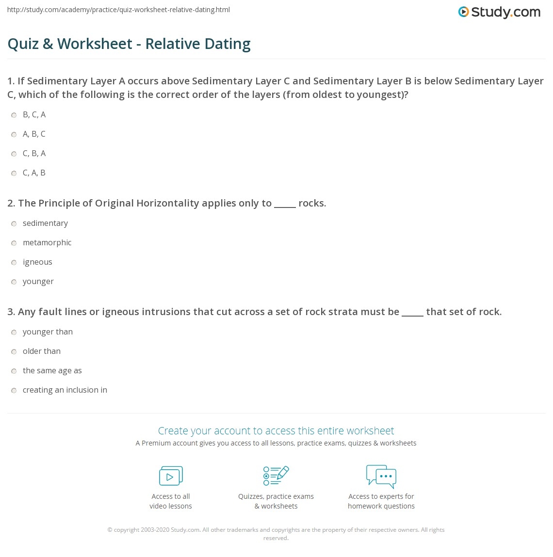 Quiz Worksheet Relative Dating Study Quiz Worksheet Relative Dating Study