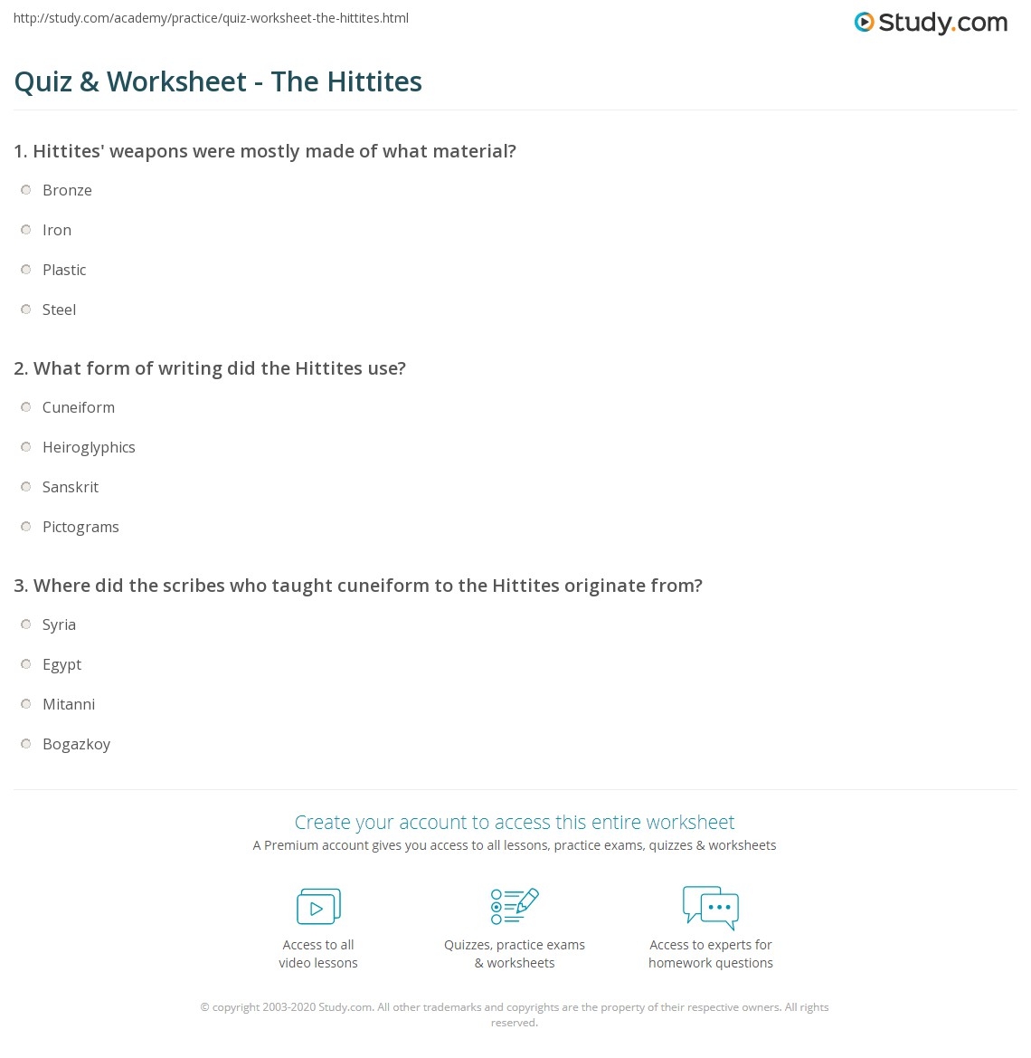 Quiz Worksheet The Hittites Study