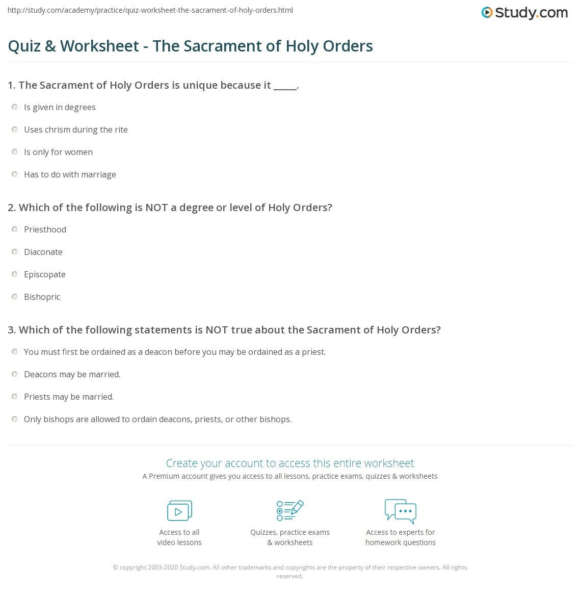 Quiz Worksheet The Sacrament Of Holy Orders Study The Sacrament Of Holy Orders Crossword WordMint