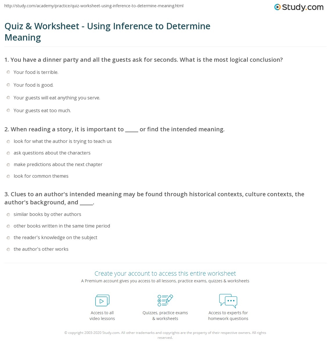 Inferences Worksheet 1 Reading Activity