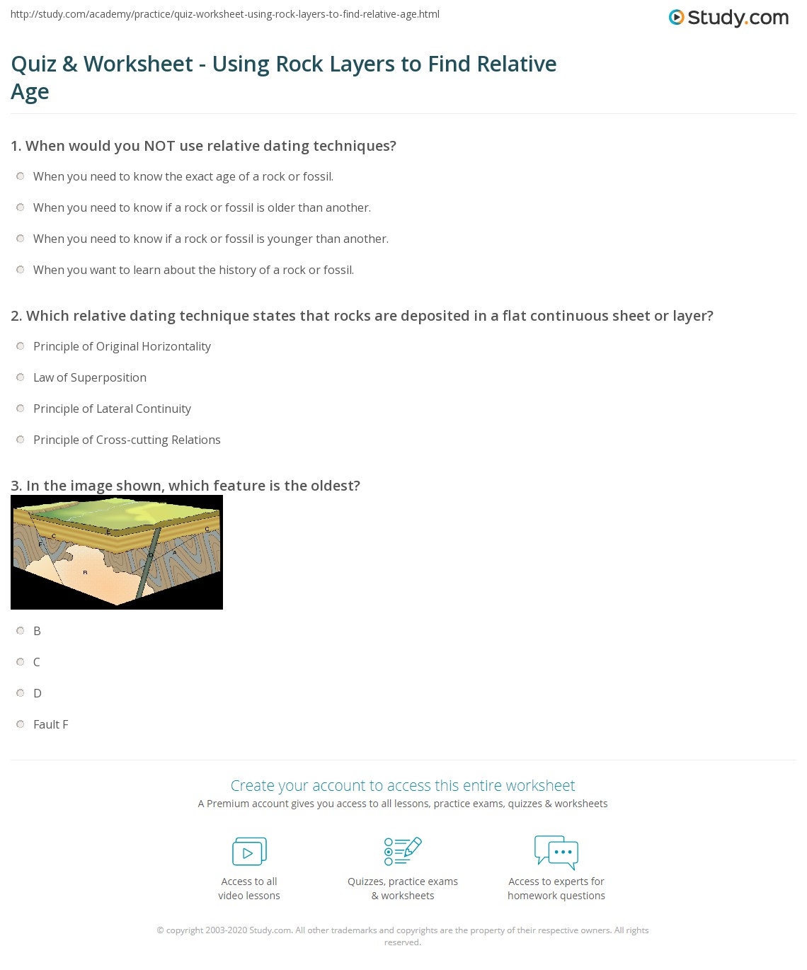 Quiz Worksheet Using Rock Layers To Find Relative Age Study Quiz Worksheet Using Rock Layers To Find Relative Age Study