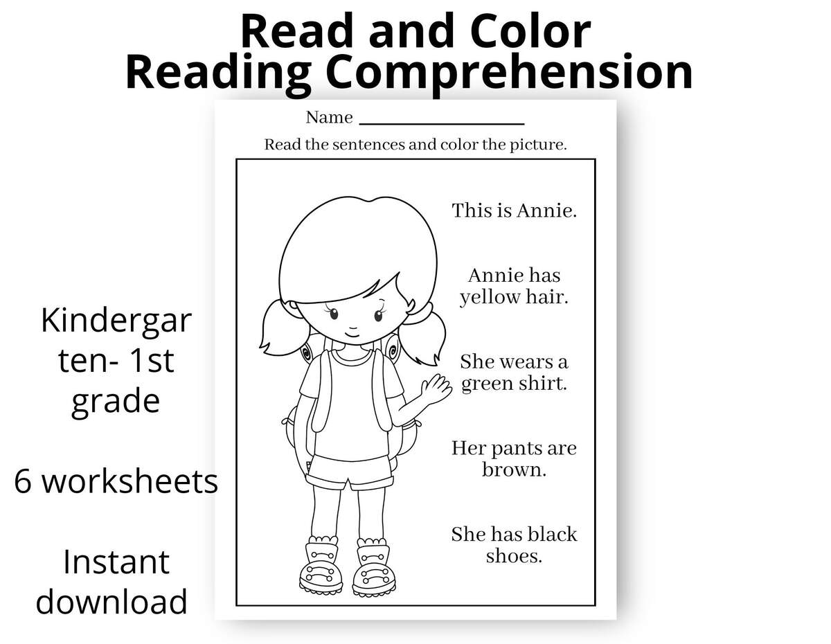 Read And Color Kindergarten First Grade Worksheets Printable Instant Download Homeschool Teacher Distance Ela Etsy
