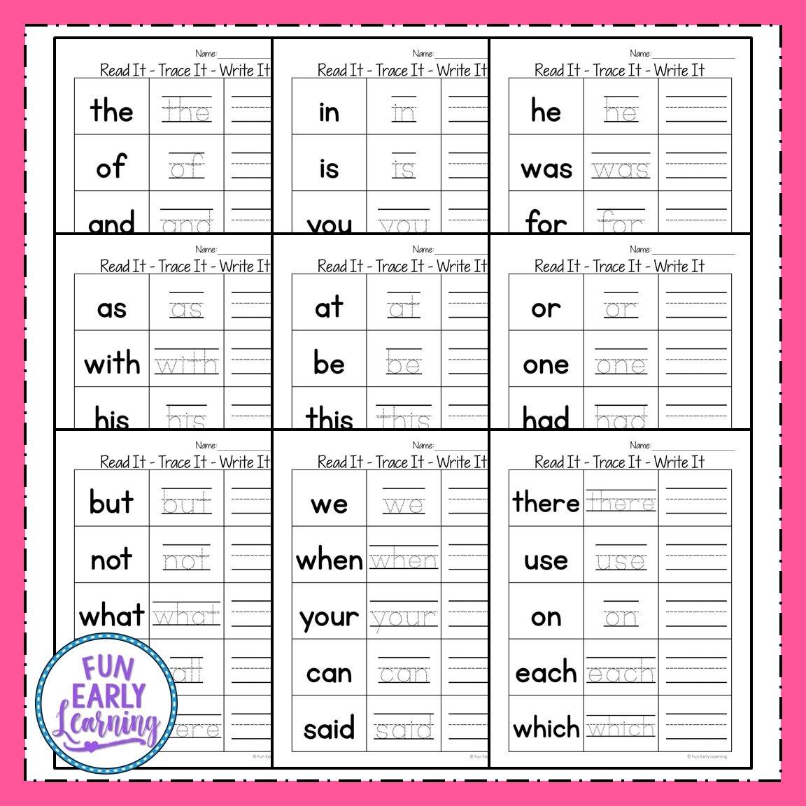 Read It Trace It Write It Fry S First 100 Sight Words Fun Early Learning Fry Sight Words Read Trace Write Worksheet 401 500 SET 4 Made By Teachers