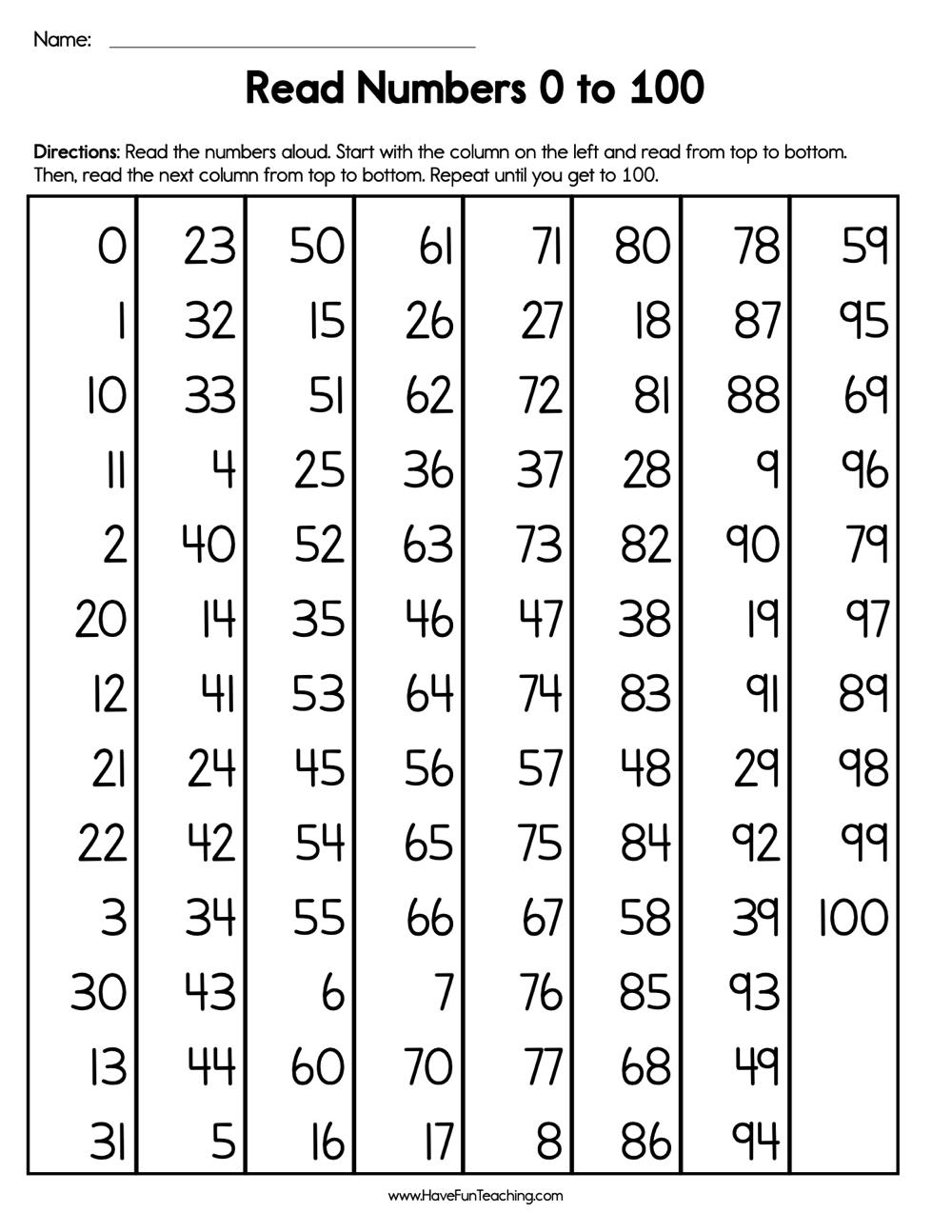 Read Numbers 0 To 100 Worksheet Have Fun Teaching