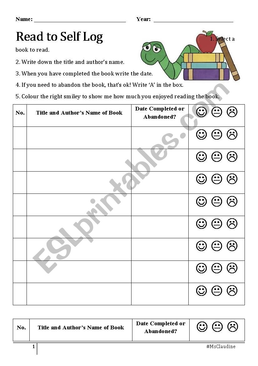 Read To Self Reading Log ESL Worksheet By Bombagirl Making Connections Worksheets Top Teacher