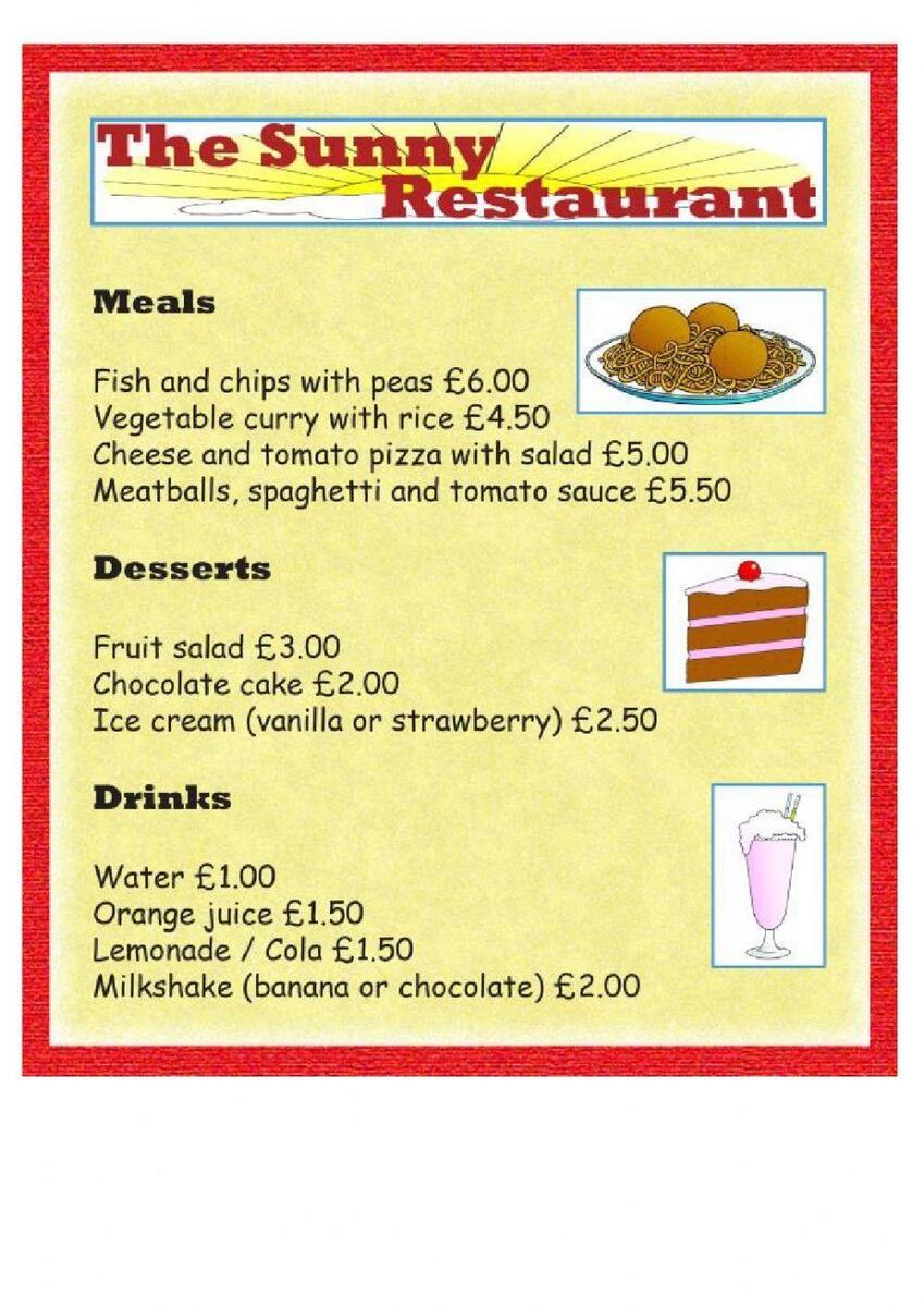 Reading A Restaurant Menu Worksheet Worksheets Library Reading A Restaurant Menu Worksheet Worksheets Library
