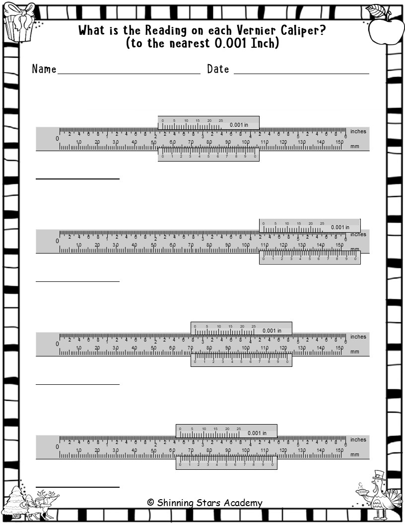 Reading A Vernier Caliper To The Nearest 001 Inch Worksheets Precision Measurement Practice Teaching Resources