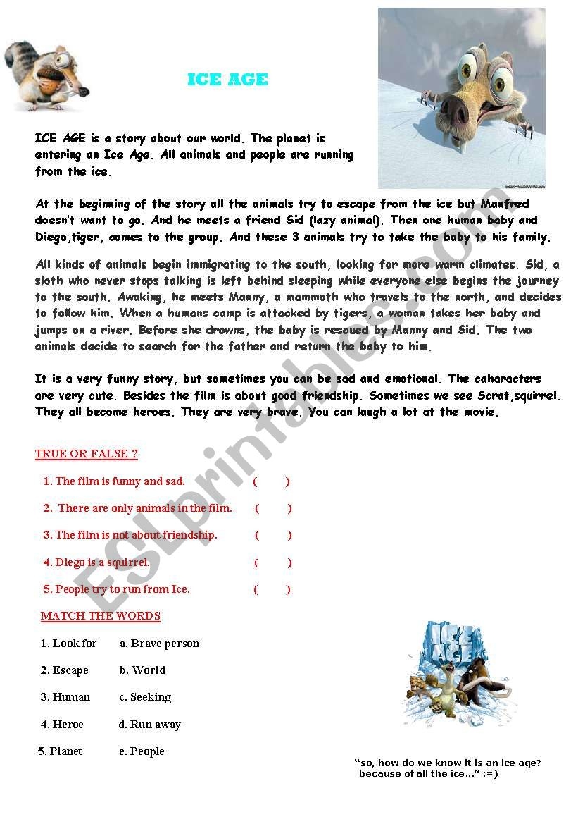 Reading Activity About Ice Age ESL Worksheet By Ancient Mariner Reading Activity About Ice Age ESL Worksheet By Ancient Mariner