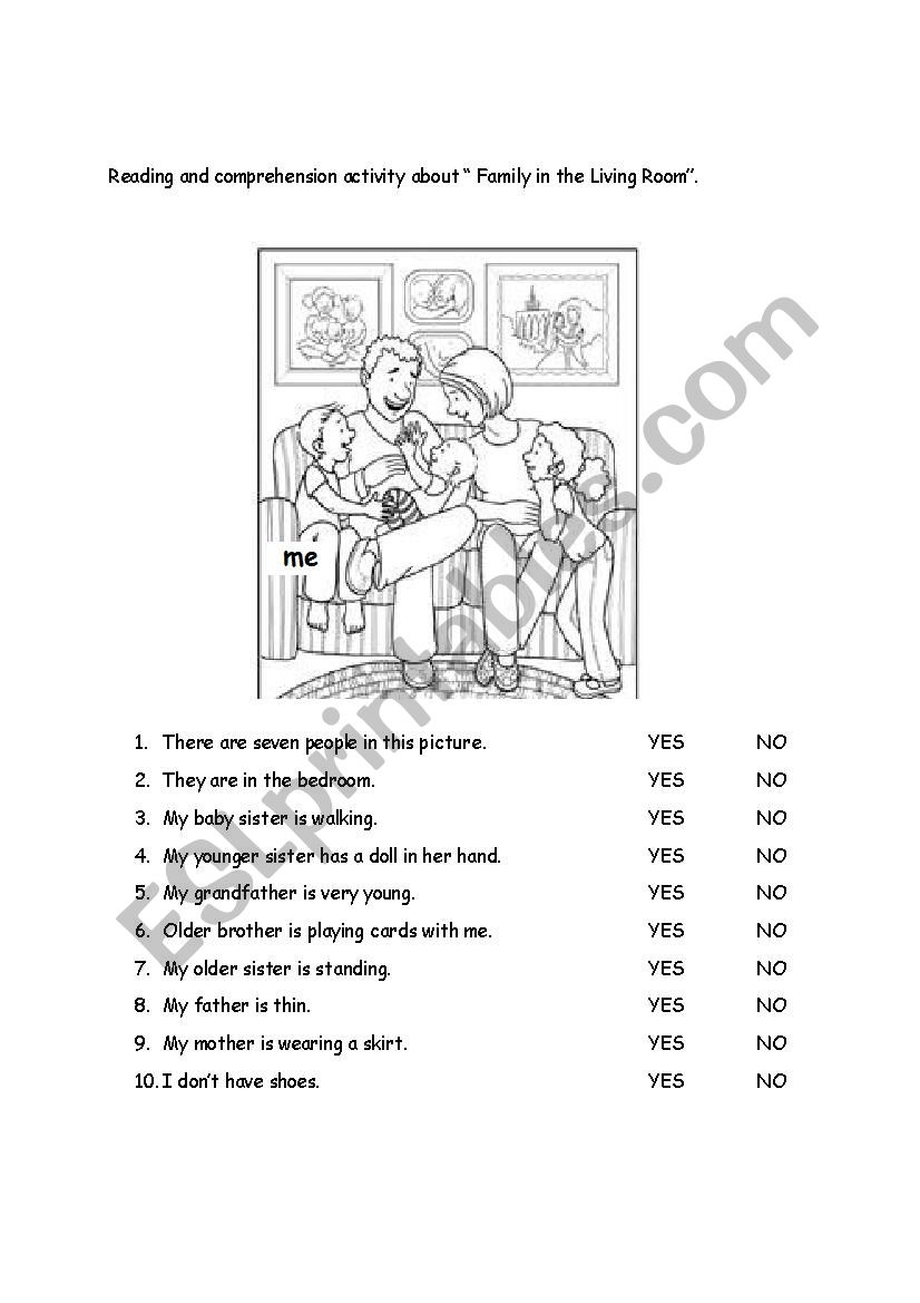Reading Activity Family In The Living Room ESL Worksheet By MagnumLea