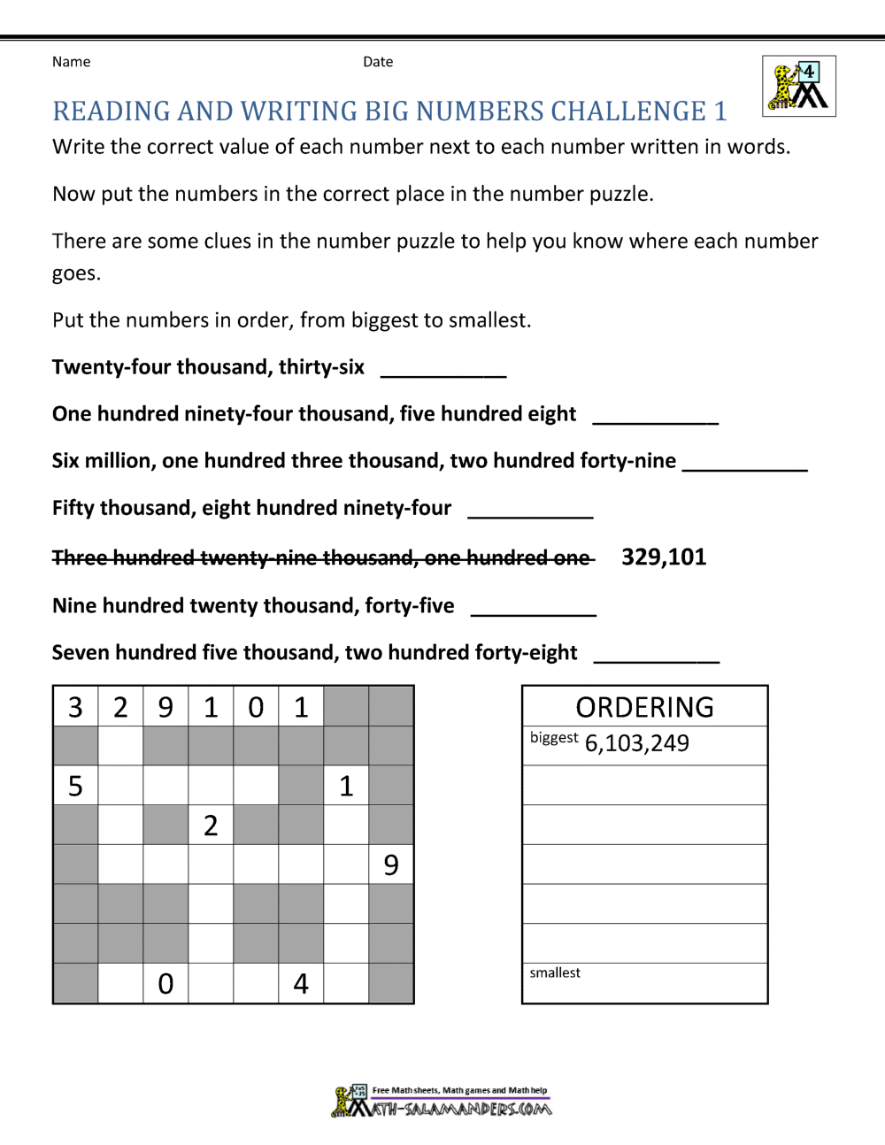 Reading And Writing Numbers In The Millions Worksheets Google Search