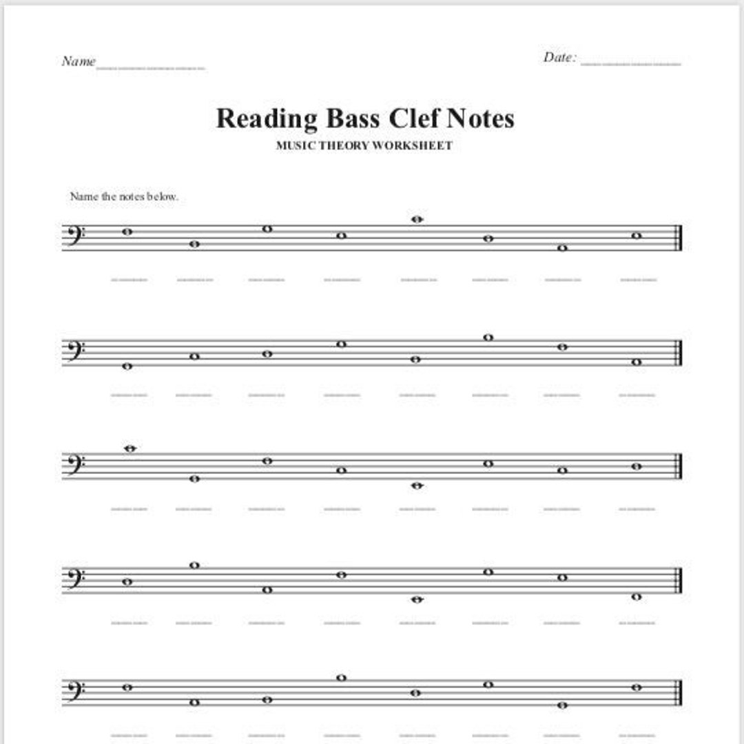 Reading Bass Clef Notes Printable Music Theory Worksheet Etsy Reading Bass Clef Notes Printable Music Theory Worksheet Etsy