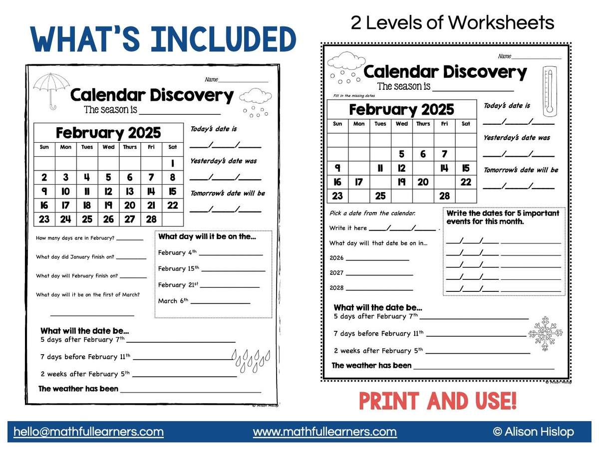 Reading Calendars Math Worksheets July 24 To July 25 Free Updates Every Year Etsy